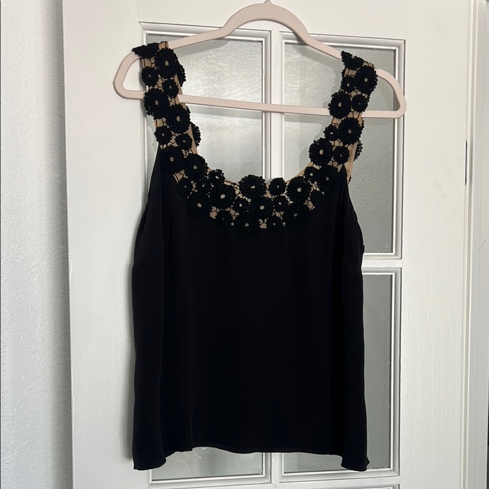 Black Floral Embellished Women's Top 100% silk
